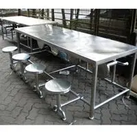 STAINLESS STEEL 8 STOOL DINING TABLE