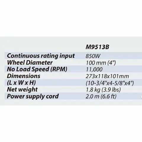 MAKITA M9513B 100MM ANGLE GRINDER, 850W