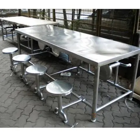 STAINLESS STEEL 8 STOOL DINING TABLE